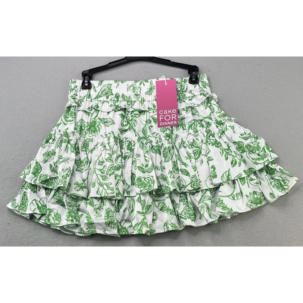 Cake For Dinner Womens Medium Willow Floral Satin Layered Ruffled Mini Skirt NWT